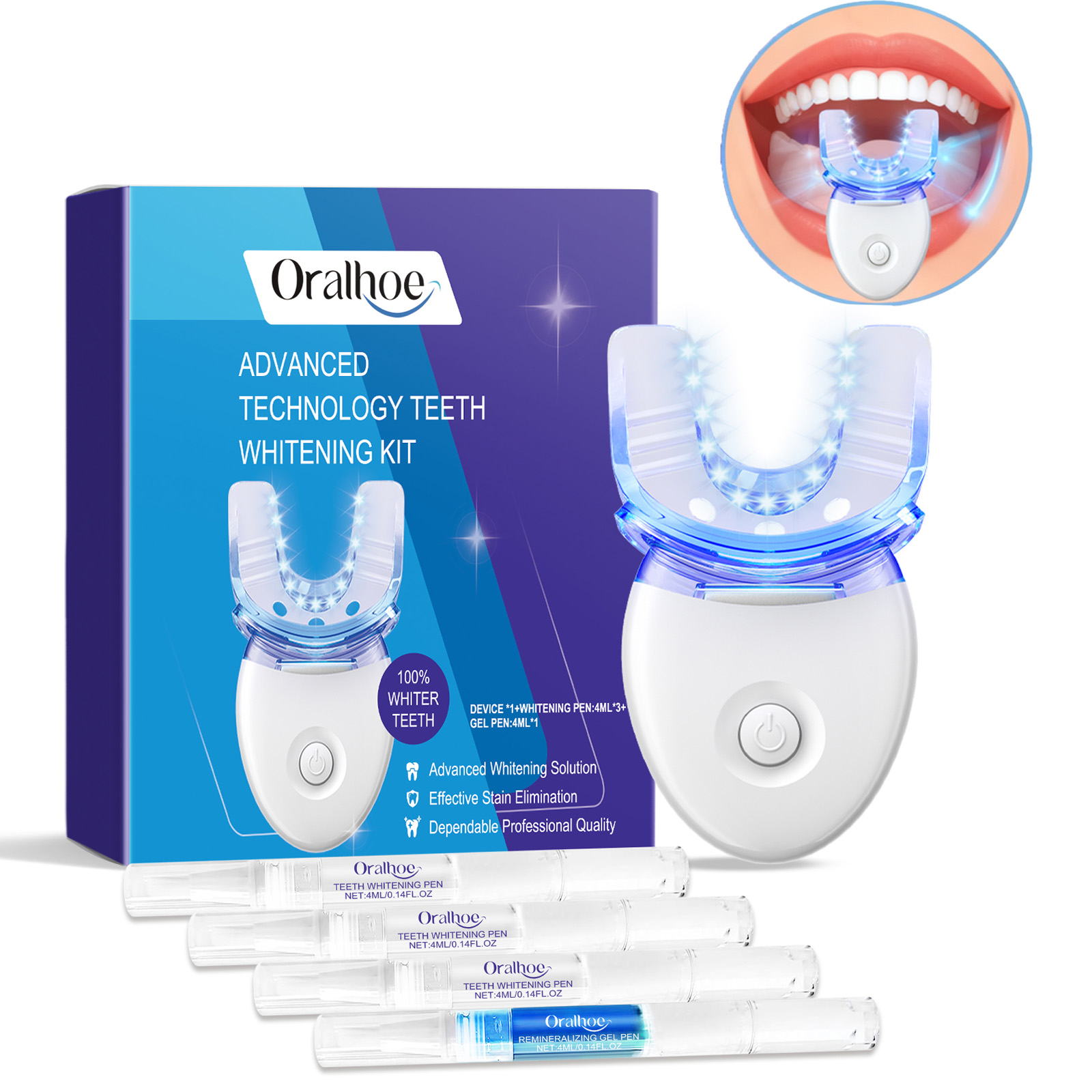 Teeth Whitening Mouthwash - Kit professionnel de lumière LED de